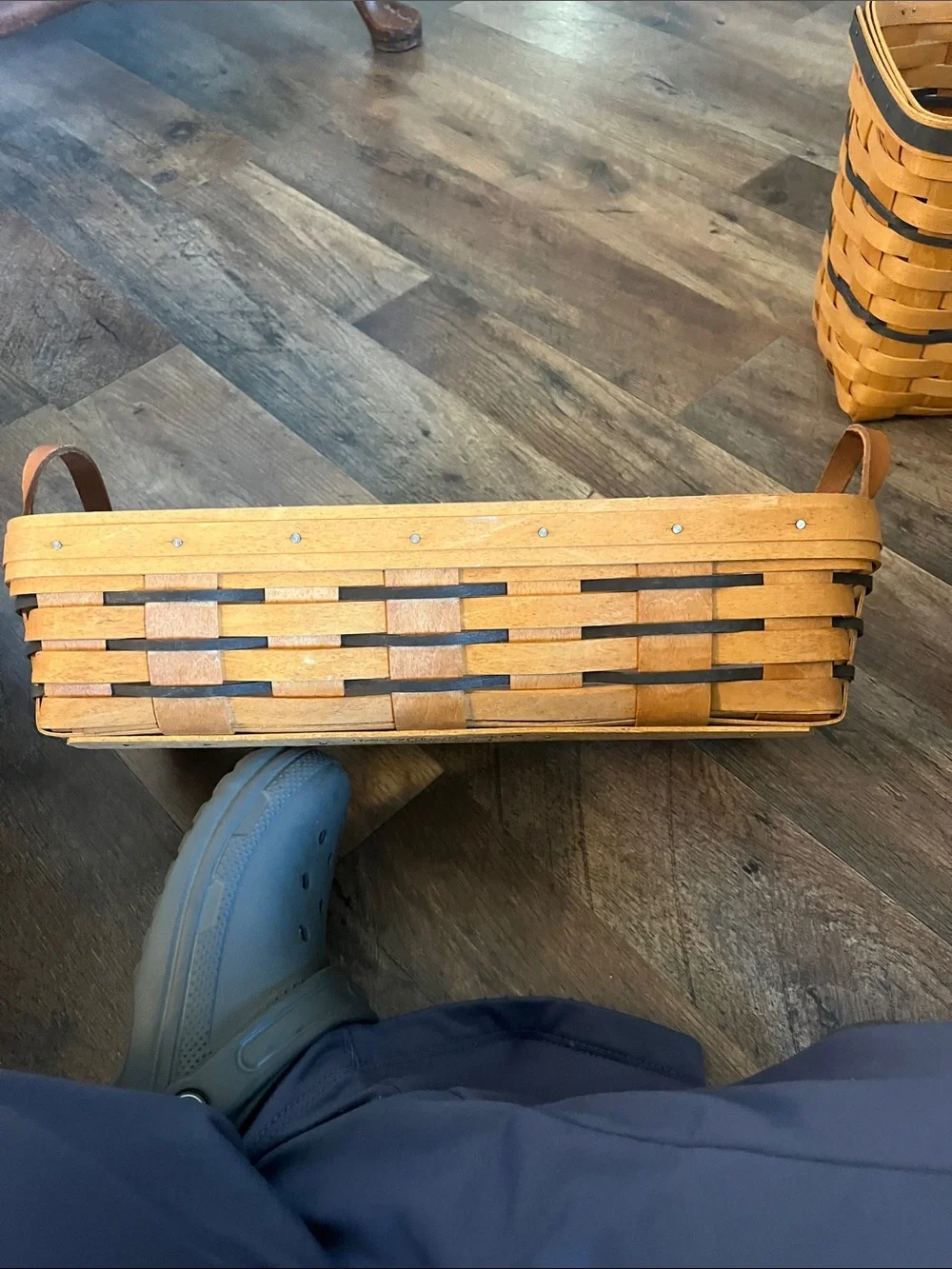 Longaberger 1994-1996 Handwoven Natural and Black Woven Basket Set